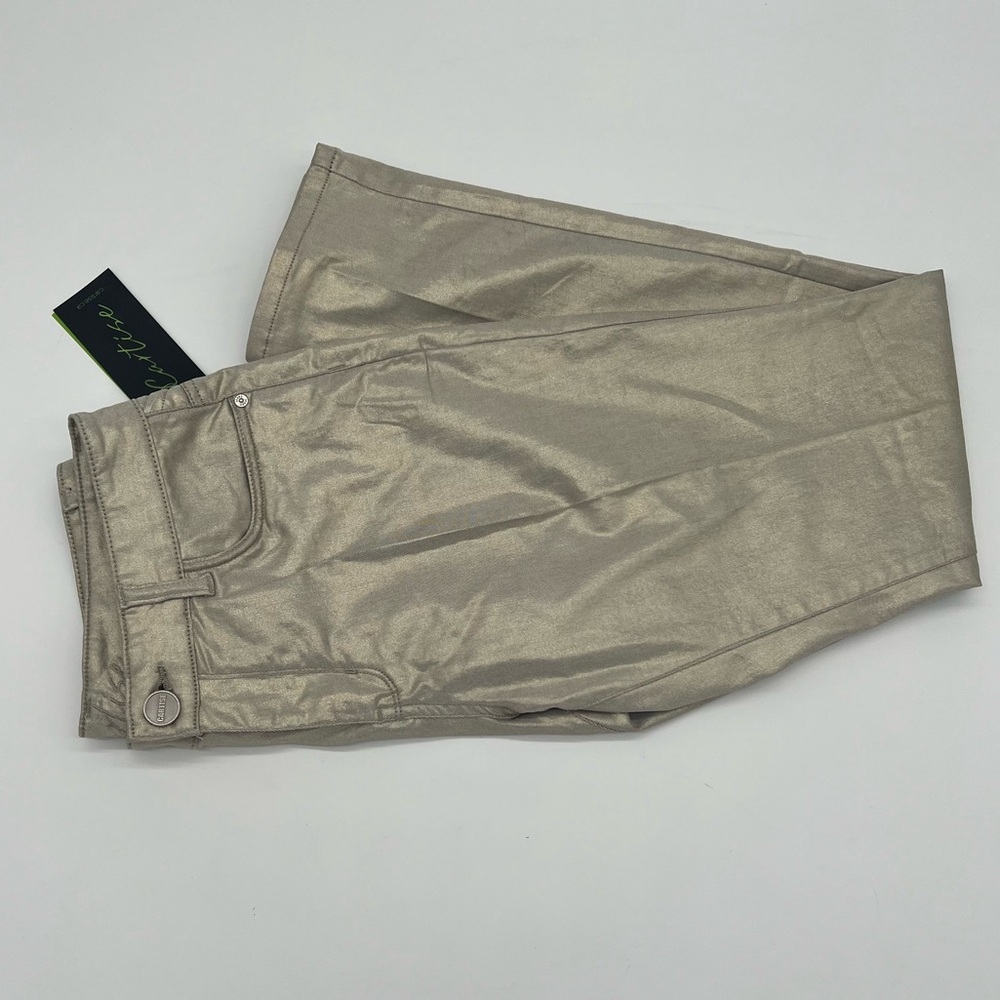 Cartise Metallic Foil Pants – Size‎ 10 – Y2K Low Rise Shiny Straight Leg
